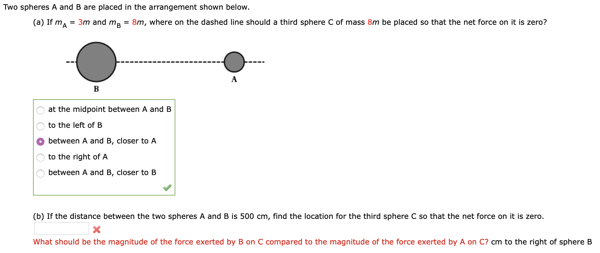 Solved Two Spheres A And B Are Placed In The Arrangement | Chegg.com