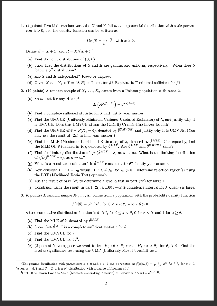 Solved 1. (4 Points) Two I.i.d. Random Variables X And Y 