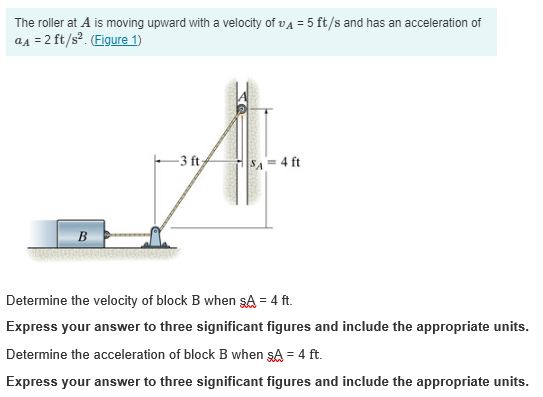 Solved The roller at A ﻿is moving upward with a velocity of | Chegg.com