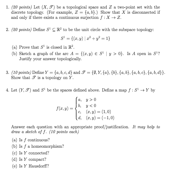 Solved 1 20 Points Let X 9 Be A Topological Space And