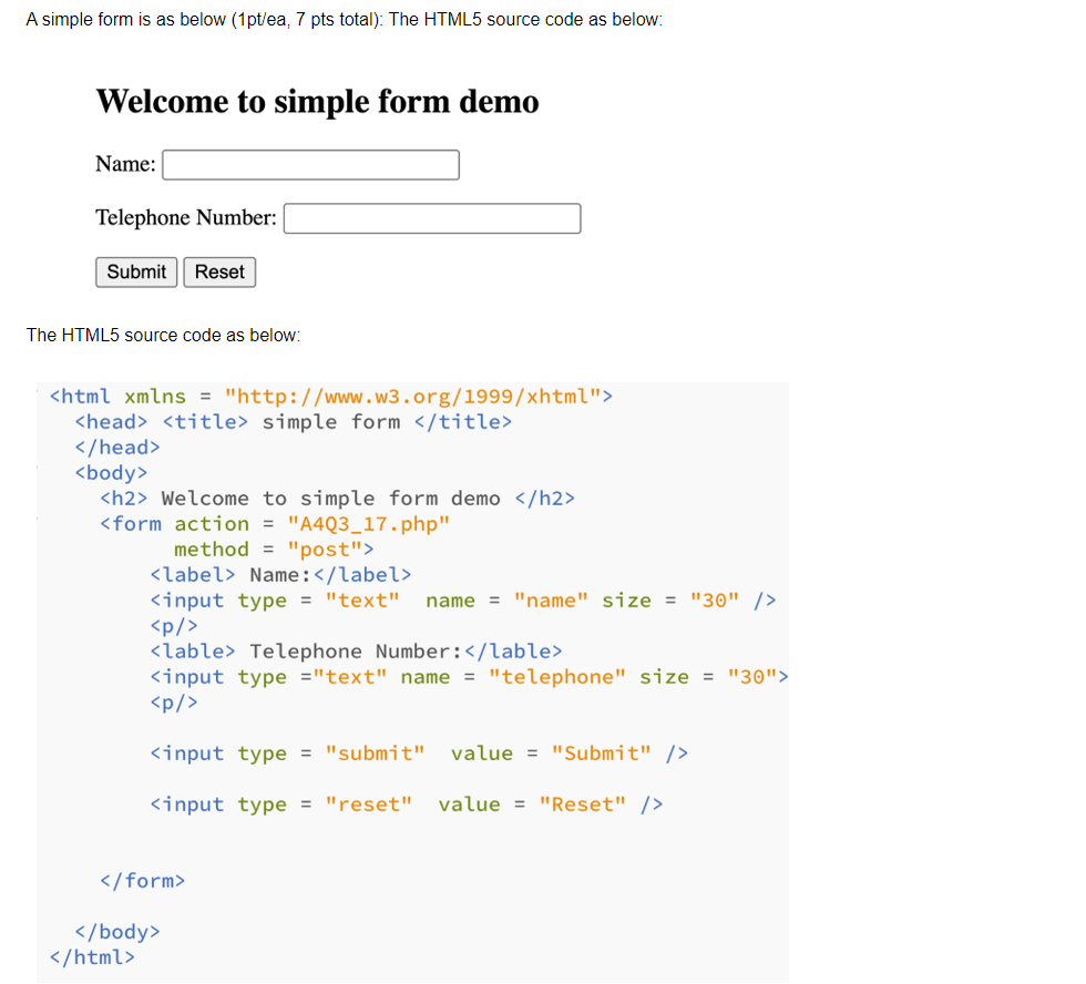 Solved A simple form is as below (1pt/ea, 7 pts total). The | Chegg.com