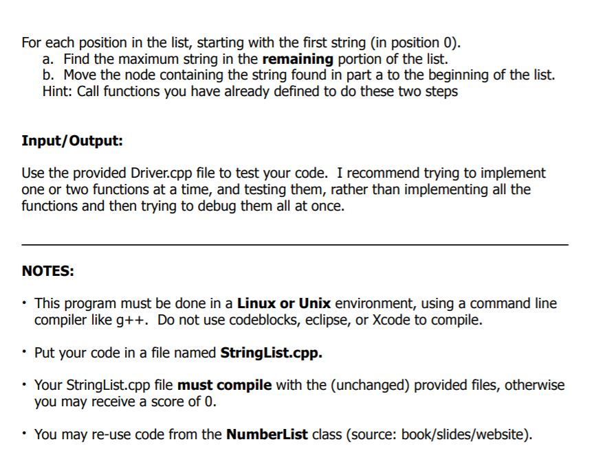 Solved • StringList.h containing a class declaration, set up | Chegg.com image.