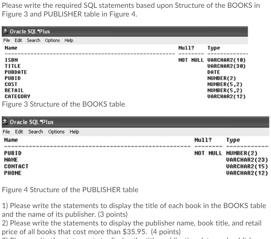 Solved Please write the required SQL statements based upon | Chegg.com