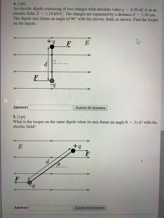 Solved 4. [Ipt] An electric dipole consisting of two charges | Chegg.com