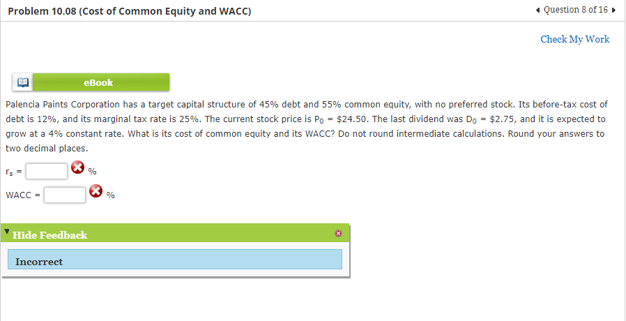 Solved Problem 10.08 (Cost of Common Equity and WACC) | Chegg.com