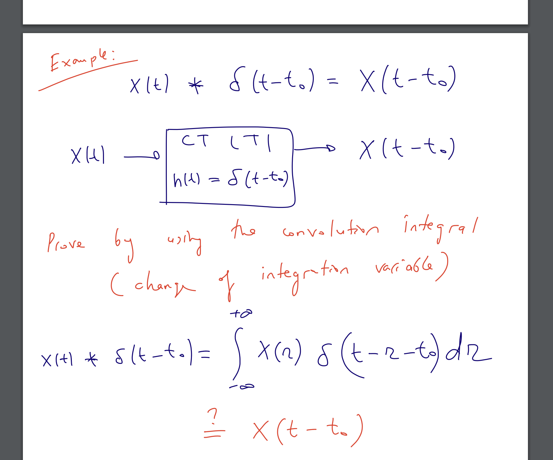 Solved Example x(t)∗δ(t−t0)=x(t−t0)