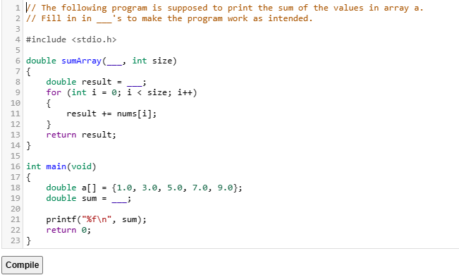 Solved 1 \/ The following program is supposed to print the | Chegg.com