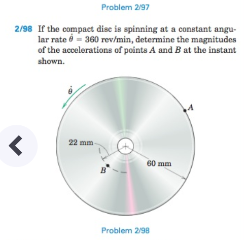 Solved Problem 2/97 2/98 If the compact disc is spinning at | Chegg.com