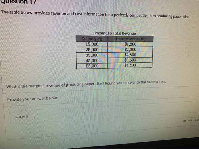 Solved The table below provides revenue and cost information | Chegg.com