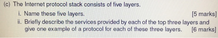 Solved (c) The Internet protocol stack consists of five | Chegg.com