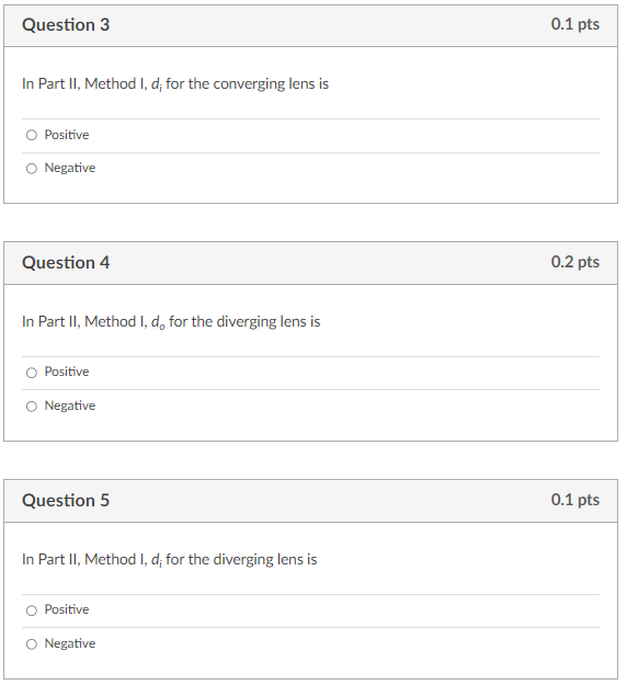 Solved In Part II, Method I, di for the converging lens is | Chegg.com