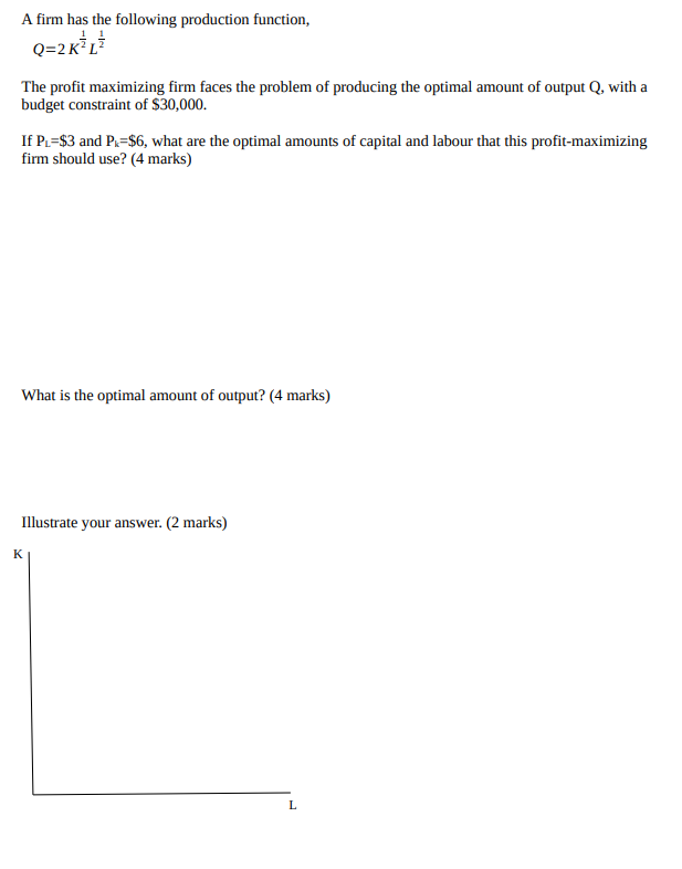Solved A firm has the following production function, | Chegg.com