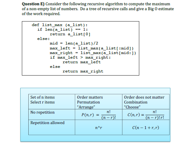 Solved Question E) Consider the following recursive | Chegg.com