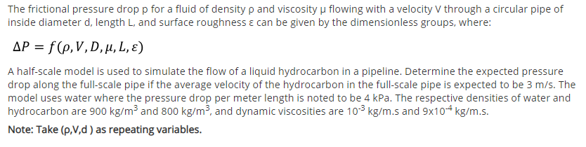 Solved the frictional pressure drop p for a fluid of density | Chegg.com
