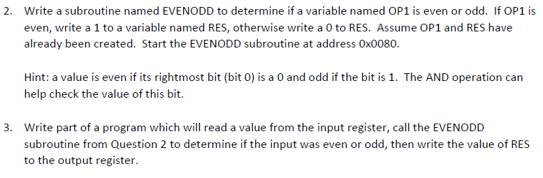 2. Write a subroutine named EVENODD to determine if a | Chegg.com