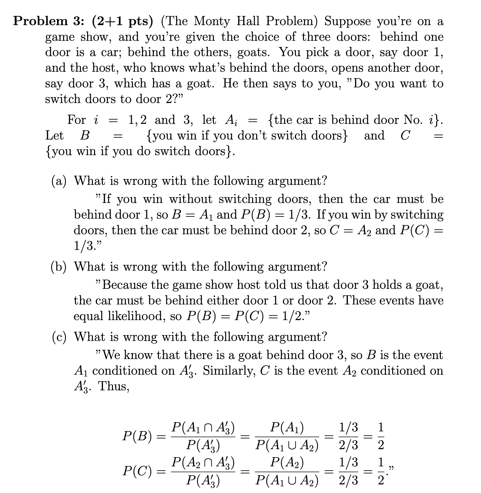 Solved Problem 3: (2 1 pts) (The Monty Hall Problem) Suppose Chegg com