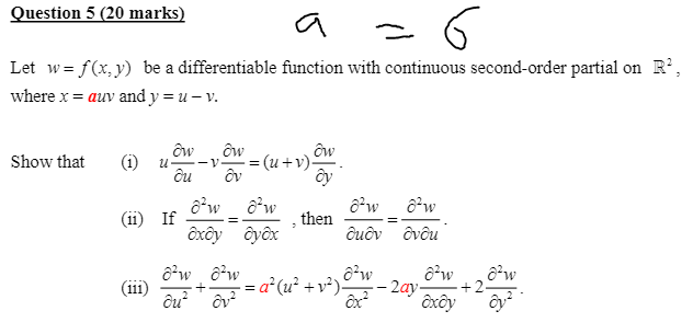 Solved Question 5 (20 marks) Let w=f(x,y) be a | Chegg.com