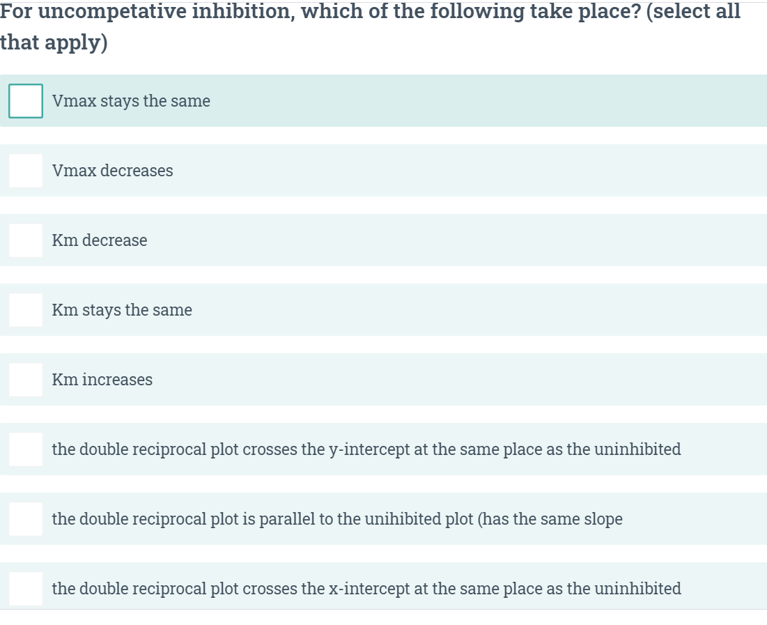 Solved For mixed inhibition (select all that apply) Vmax