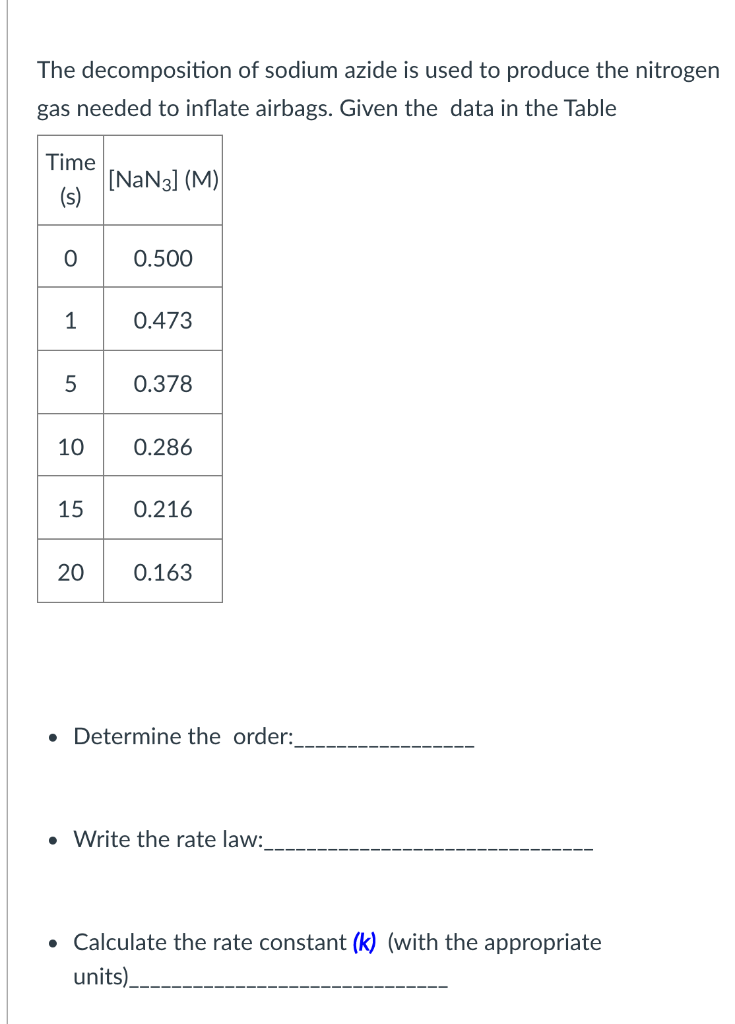 Solved The Decomposition Of Sodium Azide Is Used To Produce 