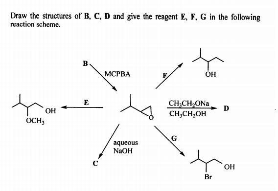 Solved Draw the structures of B, C, D and give the reagent | Chegg.com