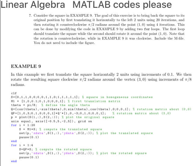 Linear Algebra MATLAB codes please 7. Consider the | Chegg.com