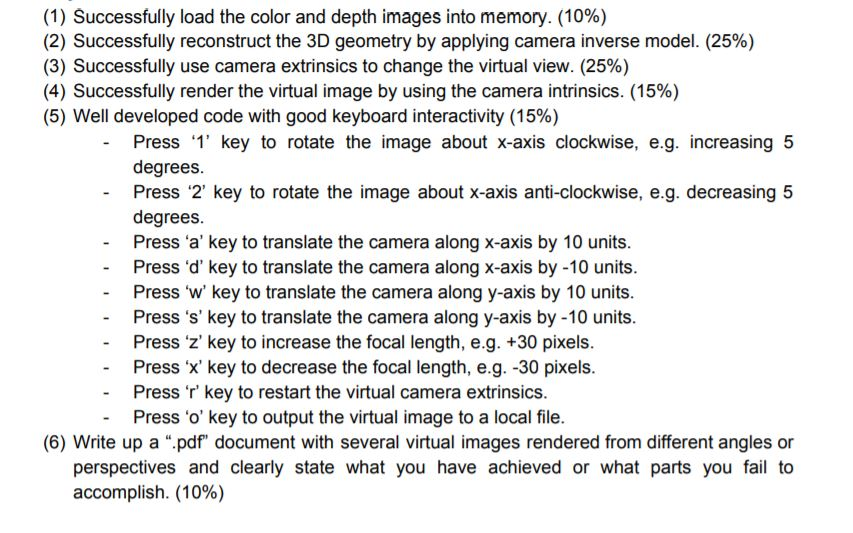 (1) Successfully load the color and depth images into | Chegg.com