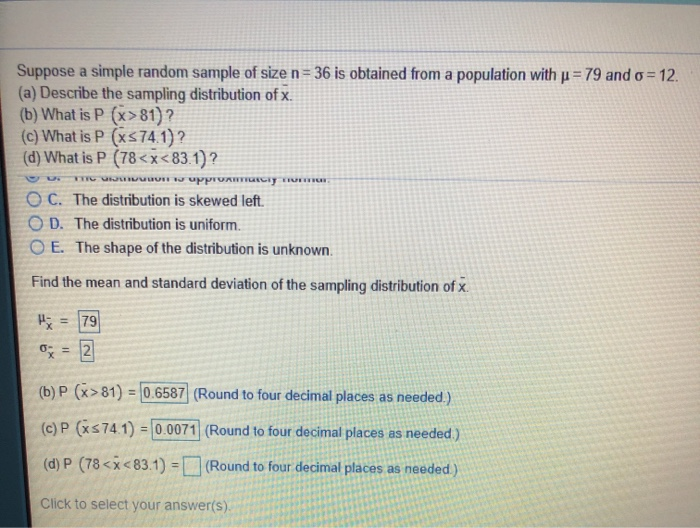 Solved Suppose a simple random sample of size n (a) Describe | Chegg.com