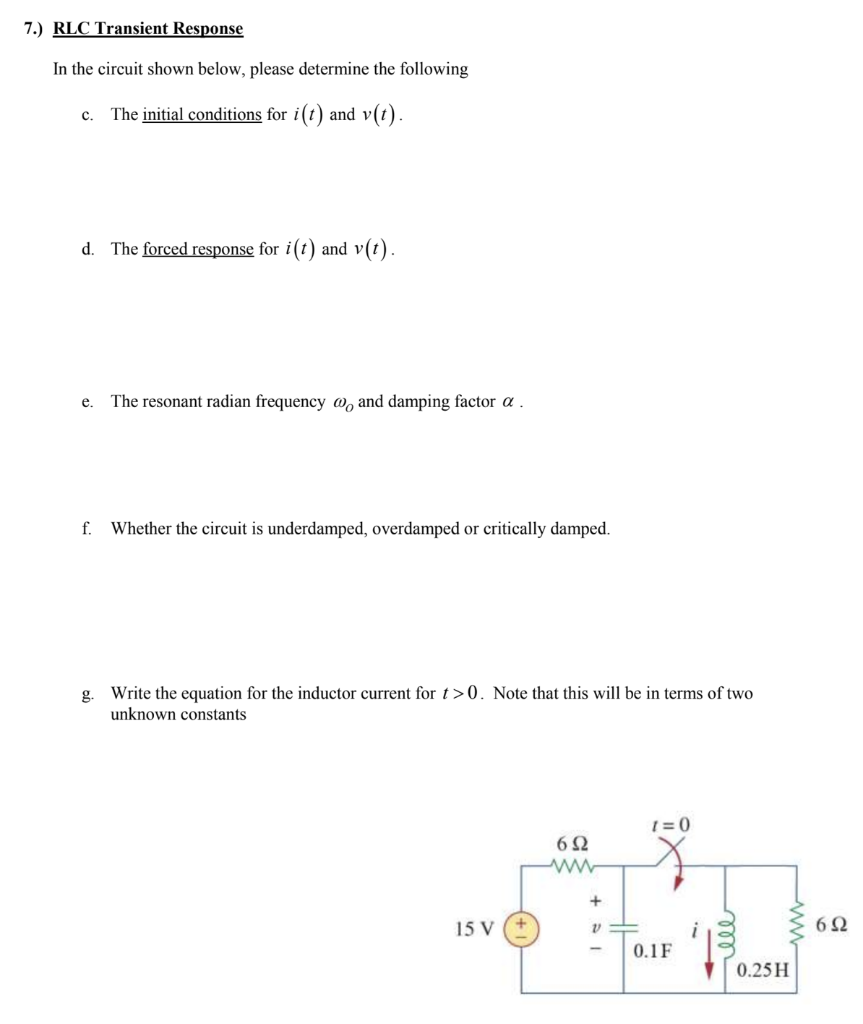 Solved e. The resonant radian frequency ωO and damping | Chegg.com