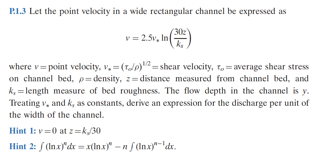 Solved P.1.9 Considering a unit width of the channel | Chegg.com