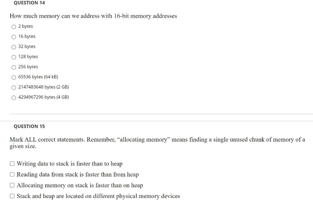 Solved question 14 how much memory can we address with chegg