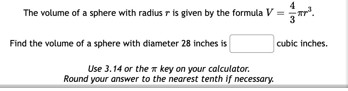 Solved The volume of a sphere with radius r ﻿is given by the | Chegg.com