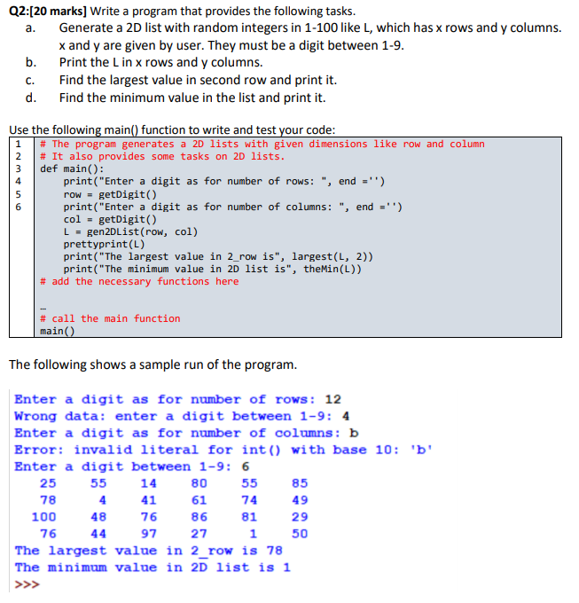 Solved a. Q2 20 marks Write a program that provides the Chegg