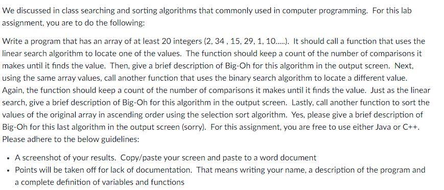 Solved We discussed in class searching and sorting | Chegg.com