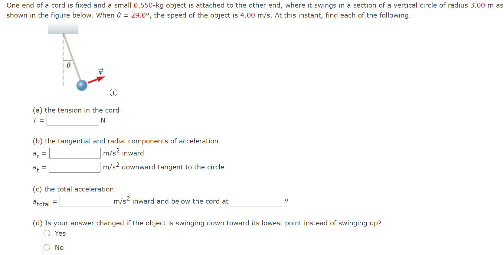 Solved One end of a cord is fixed and a small 0.550-kg | Chegg.com