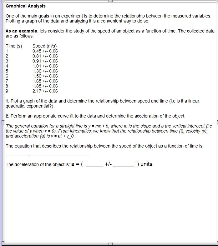 Solved Graphical Analysis One of the main goals in an | Chegg.com
