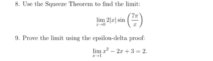 Solved 8. Use the Squeeze Theorem to find the limit: lim2lal | Chegg.com