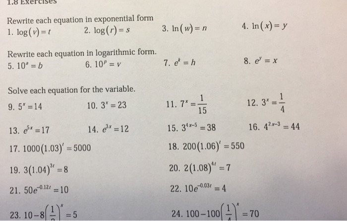 Rewrite Each Equation In Exponential Form Tessshebaylo