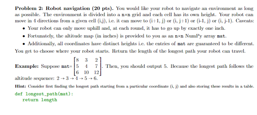 Solved Problem 2: Robot navigation (20 pts). You would like | Chegg.com