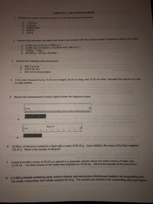 Solved CHEM 1211 Lab Final Review Sheet 1. Identify the