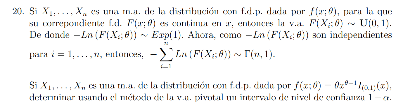 20. Si \( X_{1}, \ldots, X_{n} \) es una m.a. de la distribución con f.d.p. dada por \( f(x ; \theta) \), para la que su corr