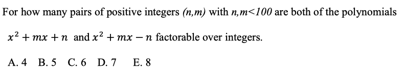 Solved For how many pairs of positive integers (n,m) with | Chegg.com