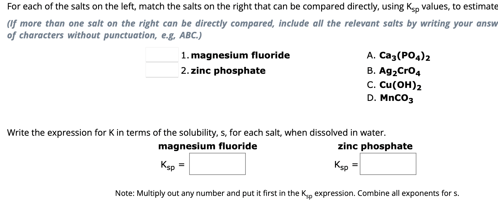 Solved For each of the salts on the left, match the salts on | Chegg.com