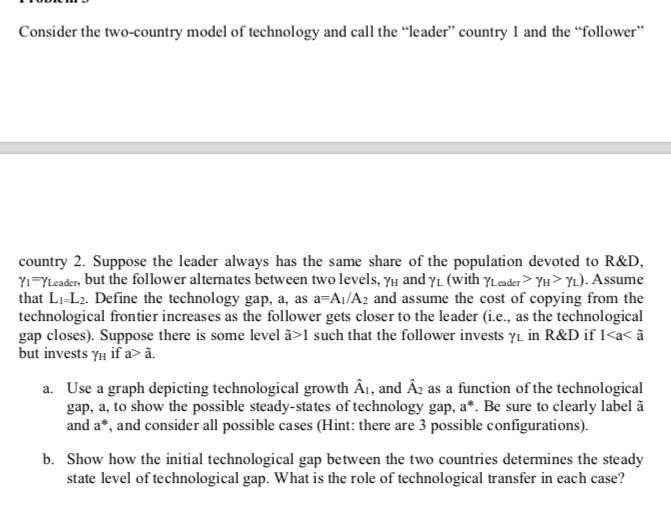 Consider the two country model of technology and call | Chegg.com