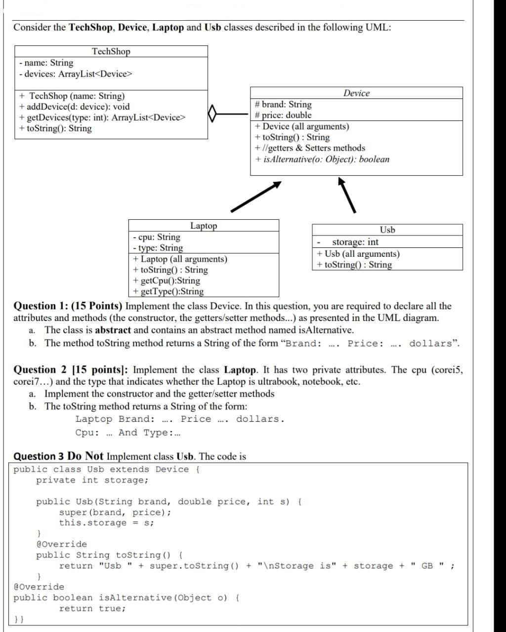 Solved Consider the TechShop, Device, Laptop and Usb classes | Chegg.com