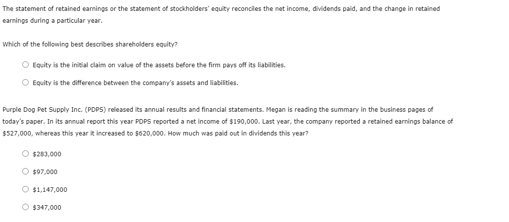 Solved The Statement Of Retained Earnings Or The Statement | Chegg.com