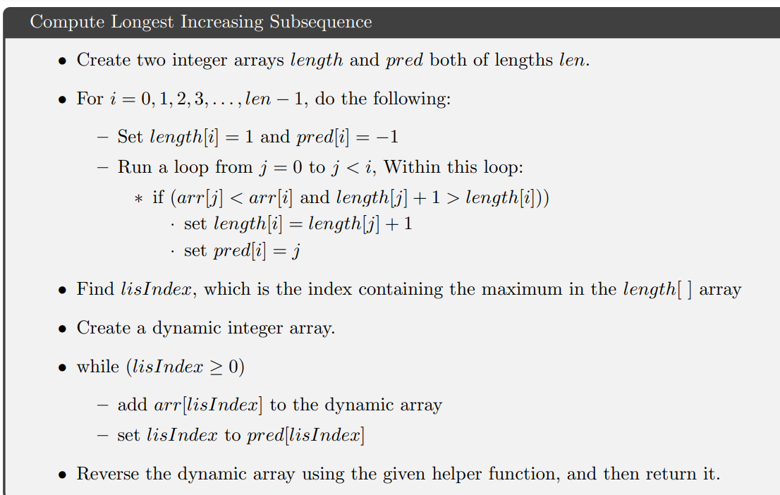Solved Using Java Complete the longestIncreasingSubsequence | Chegg.com