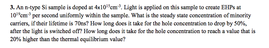 Solved 3. An n-type Si sample is doped at 4×1015 cm−3. Light | Chegg.com