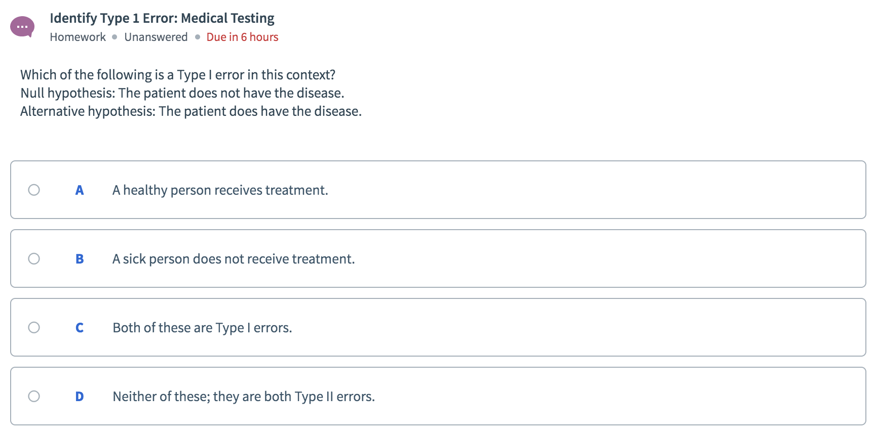 Solved Identify Type 1 Error: Medical Testing Homework • | Chegg.com