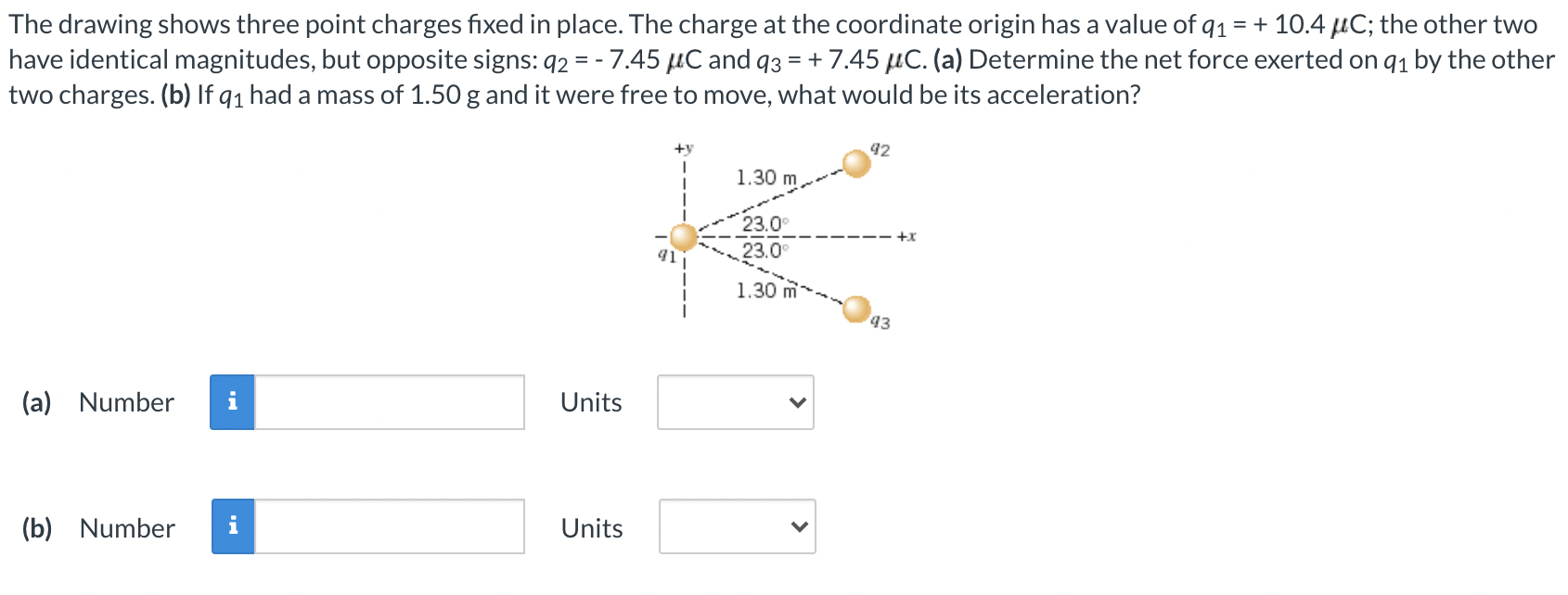 Solved The drawing shows three point charges fixed in place.