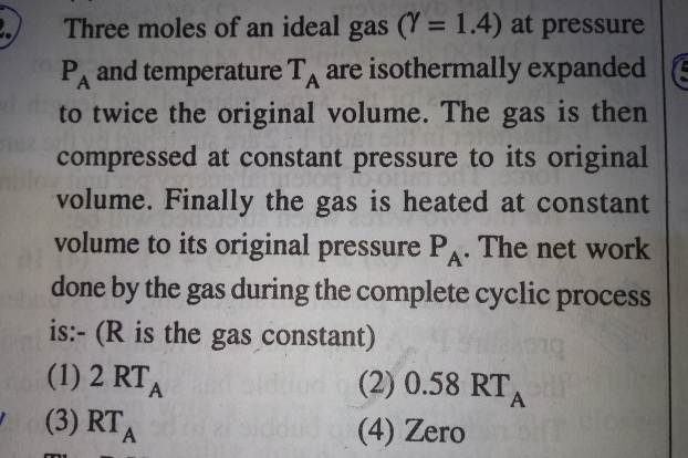 Solved Three moles of an ideal gas ( 1.4) at pressure PA and | Chegg.com